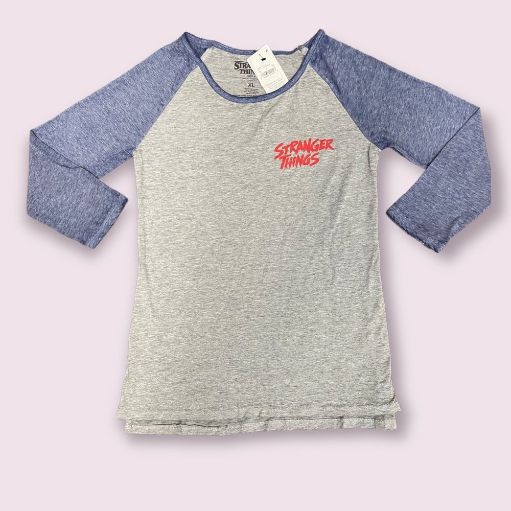 Netflix Stranger Things Long Sleeve Tissue Tee - Blue & Gray - FREE SHIP